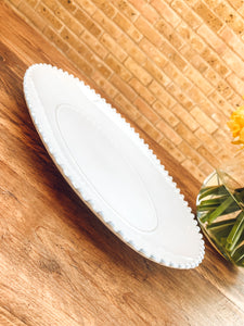 White pearl edge | medium oblong platter | serving platter | beautiful stoneware