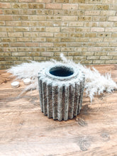 Load image into Gallery viewer, Rustic stone effect vase | terracotta base | textured grey and beige with gorgeous detail