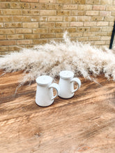 Load image into Gallery viewer, Salt and pepper shaker set | rustic stoneware | white with blue hints