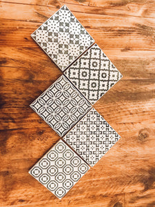 Monochrome | multi pattern | ceramic coaster | set of five