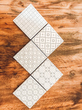 Load image into Gallery viewer, Light grey | multi pattern | ceramic coaster | set of five