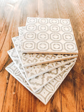 Load image into Gallery viewer, Light grey | multi pattern | ceramic coaster | set of five
