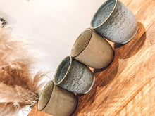 Load image into Gallery viewer, Flat white coffee cups | speckled grey and desert gold | set of four