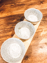 Load image into Gallery viewer, Ceramic bowl set with wooden base | artisan speckled grey