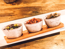 Load image into Gallery viewer, Ceramic bowl set with wooden base | artisan speckled grey