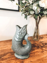 Load image into Gallery viewer, Sage green | ceramic gluggle jug | water jug | fish vase | handmade in England