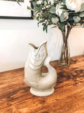 Load image into Gallery viewer, Sage green | ceramic gluggle jug | water jug | fish vase | handmade in England