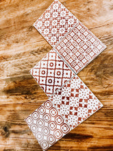 Load image into Gallery viewer, Rosey red | multi pattern | ceramic coaster | set of five