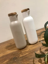 Load image into Gallery viewer, Oil and vinegar gift set | white and charcoal | smooth ceramic and acacia wood | gift set