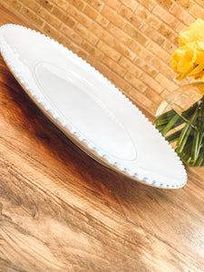 White pearl edge | large oblong platter | serving platter | beautiful stoneware