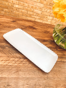 White pearl edge | rectangular tray | serving plate | decorative tray | beautiful stoneware