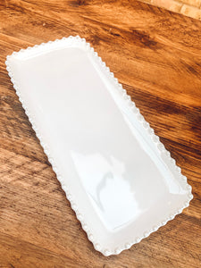 White pearl edge | rectangular tray | serving plate | decorative tray | beautiful stoneware