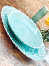 Load image into Gallery viewer, Aqua pearl edge | extra large oblong platter | serving platter | beautiful stoneware
