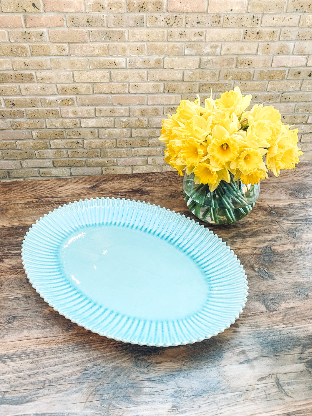 Aqua pearl edge | extra large oblong platter | serving platter | beautiful stoneware