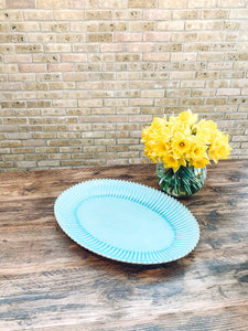 Aqua pearl edge | extra large oblong platter | serving platter | beautiful stoneware