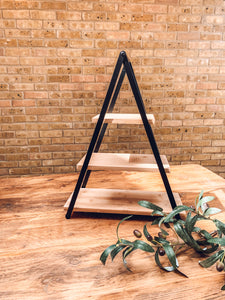 Triple layer | mango wood and black metal | serving tower | antipasti boards | serving boards