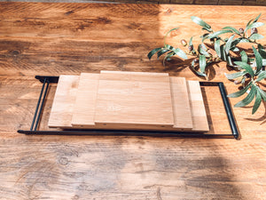 Triple layer | mango wood and black metal | serving tower | antipasti boards | serving boards