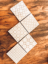 Load image into Gallery viewer, Sandy beige | multi pattern | ceramic coaster | set of five
