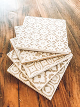 Load image into Gallery viewer, Sandy beige | multi pattern | ceramic coaster | set of five
