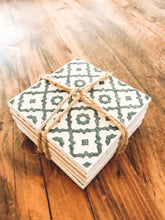 Load image into Gallery viewer, Sage green | multi pattern | ceramic coaster | set of five
