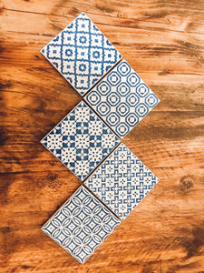 Azure blue | multi pattern | ceramic coaster | set of five