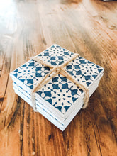 Load image into Gallery viewer, Azure blue | multi pattern | ceramic coaster | set of five
