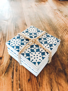 Azure blue | multi pattern | ceramic coaster | set of five