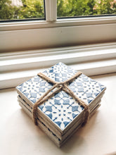 Load image into Gallery viewer, Azure blue | multi pattern | ceramic coaster | set of five

