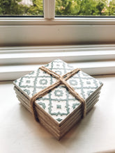 Load image into Gallery viewer, Sage green | multi pattern | ceramic coaster | set of five
