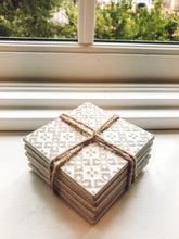 Load image into Gallery viewer, Sandy beige | multi pattern | ceramic coaster | set of five
