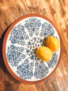 Terracotta, blue and white print | serving platter | serving plate | Mediterranean style