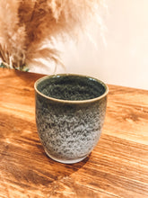 Load image into Gallery viewer, Flat white coffee cups | speckled grey and desert gold | set of four
