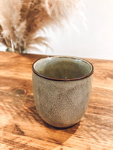 Load image into Gallery viewer, Flat white coffee cups | speckled grey and desert gold | set of four

