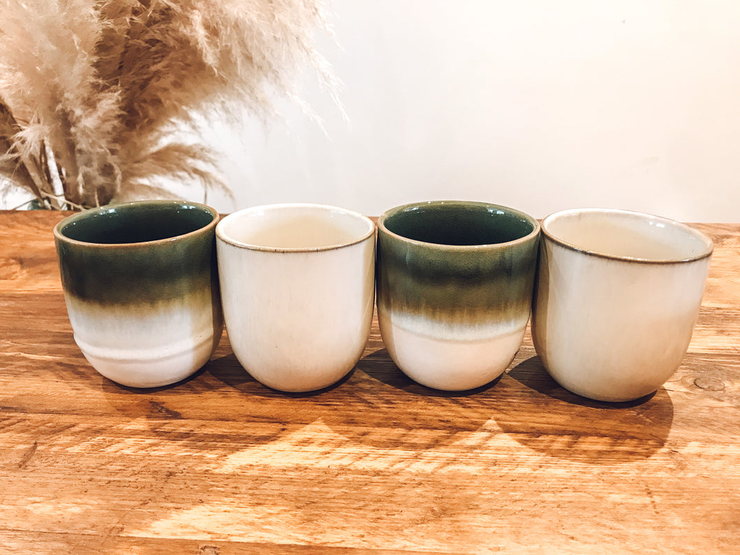 Green ombré and white sand | coffee cups | set of four