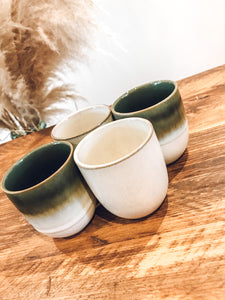 Green ombré and white sand | coffee cups | set of four