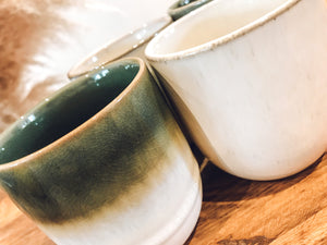 Green ombré and white sand | coffee cups | set of four