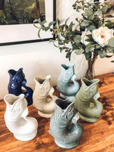 Load image into Gallery viewer, Light grey | ceramic gluggle jug | water jug | fish vase | handmade in England
