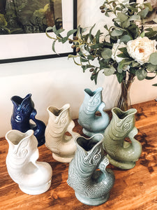 Sage green | ceramic gluggle jug | water jug | fish vase | handmade in England
