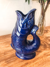 Load image into Gallery viewer, Cobalt blue | ceramic gluggle jug | water jug | fish vase | handmade in England
