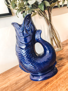 Cobalt blue | ceramic gluggle jug | water jug | fish vase | handmade in England