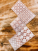 Load image into Gallery viewer, Rosey red | multi pattern | ceramic coaster | set of five
