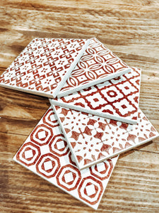 Rosey red | multi pattern | ceramic coaster | set of five