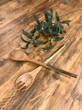 Load image into Gallery viewer, Acacia and hammered gold | salad servers
