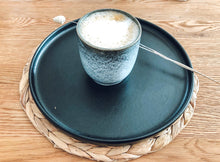 Load image into Gallery viewer, Flat white coffee cups | speckled grey and desert gold | set of four
